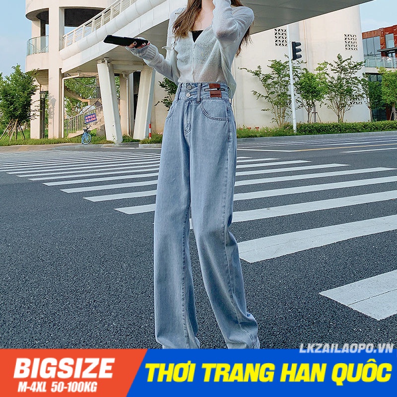 quần jean Bigsize quần ống rộng nữ lưng cao cạp cao mùa hè Phong cách Hàn Quốc Thời Trang tiểu thư cá tính xinh đẹp cho người mập béo