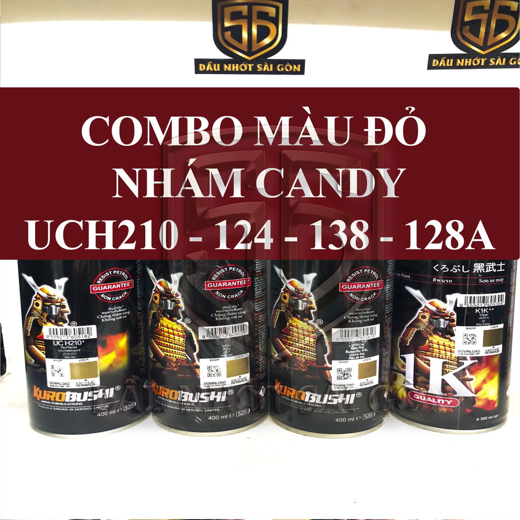 [ COMBO 4 CHAI ] SƠN XỊT SAMURAI MÀU ĐỎ NHÁM CANDY UCH210 - 124 - Y138 - 128A