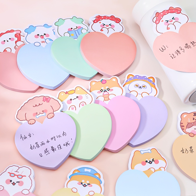 Giấy Note 30 Tờ Hình Trái Tim - Gấu, Giấy Ghi Chú Cute