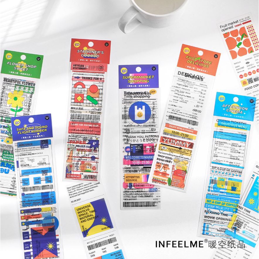Bộ 3 tấm sticker PET Infeel.me Bill addiction hình dán trang trí sổ tay | BSB254