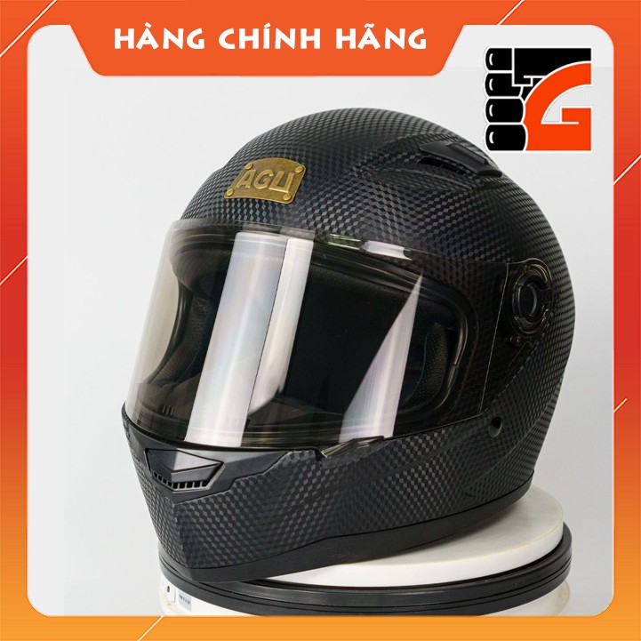 Nón bảo hiểm fullface AGU đen vân carbon chính hãng - Bảo hành 12 tháng - Tặng túi đựng