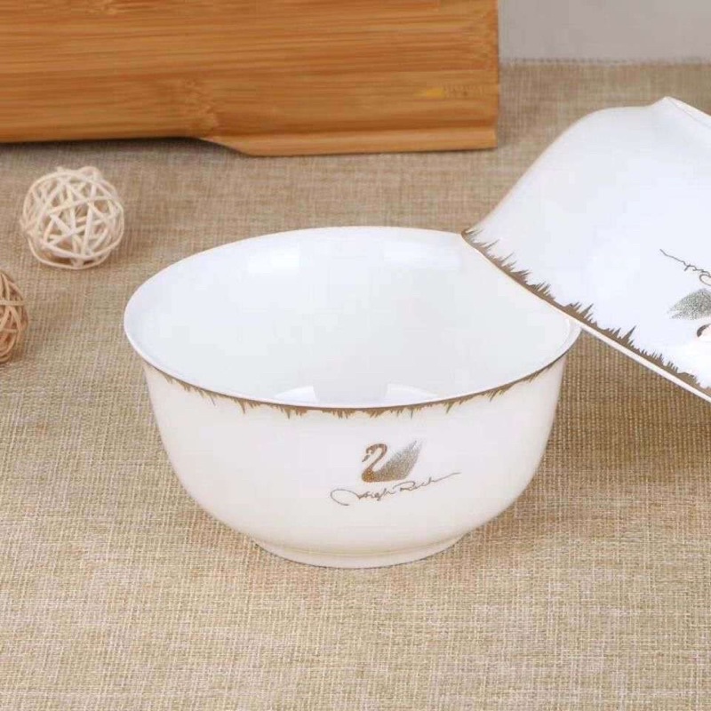 Bộ bát đĩa sứ xương cao cấp họa tiết thiên nga, phong cách hoàng gia, sang trọng & tinh tế