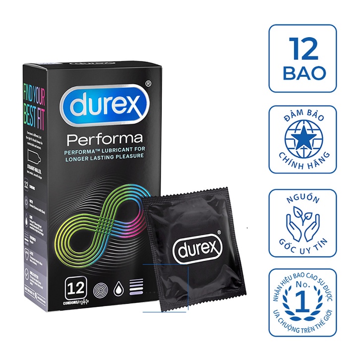 Bao cao su DUREX Performa 03 cái/12 cái (Kéo dài, chống xuất tinh sớm)