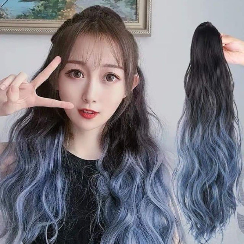 Tóc giả nữ đẹp❤️FREESHIP❤️Tóc giả ngoạm xù omber xanh