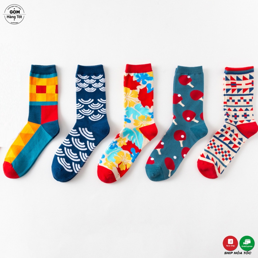Tất vớ cổ cao cotton, tất cao cổ nam nữ họa tiết vui nhộn - FUJI