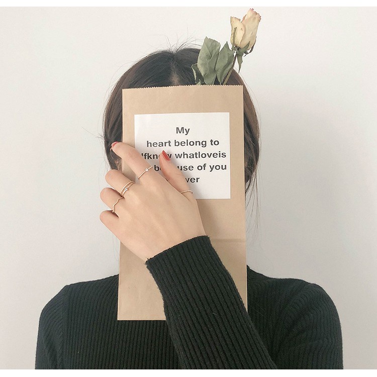 ✨✨Bộ 5 Nhẫn Đính Đá Hợp Kim Phong Cách Hàn Quốc Đơn Giản Cá Tính Cho Nữ - Set Nhẫn Hip Hop Punk