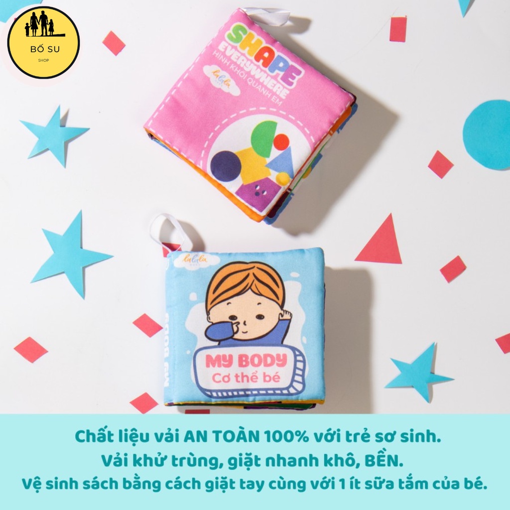 Sách vải cho bé sơ sinh 6 tháng 1 tuổi song ngữ Lalala Baby chủ đề động vật hoa quả màu sắc 12x12 cm