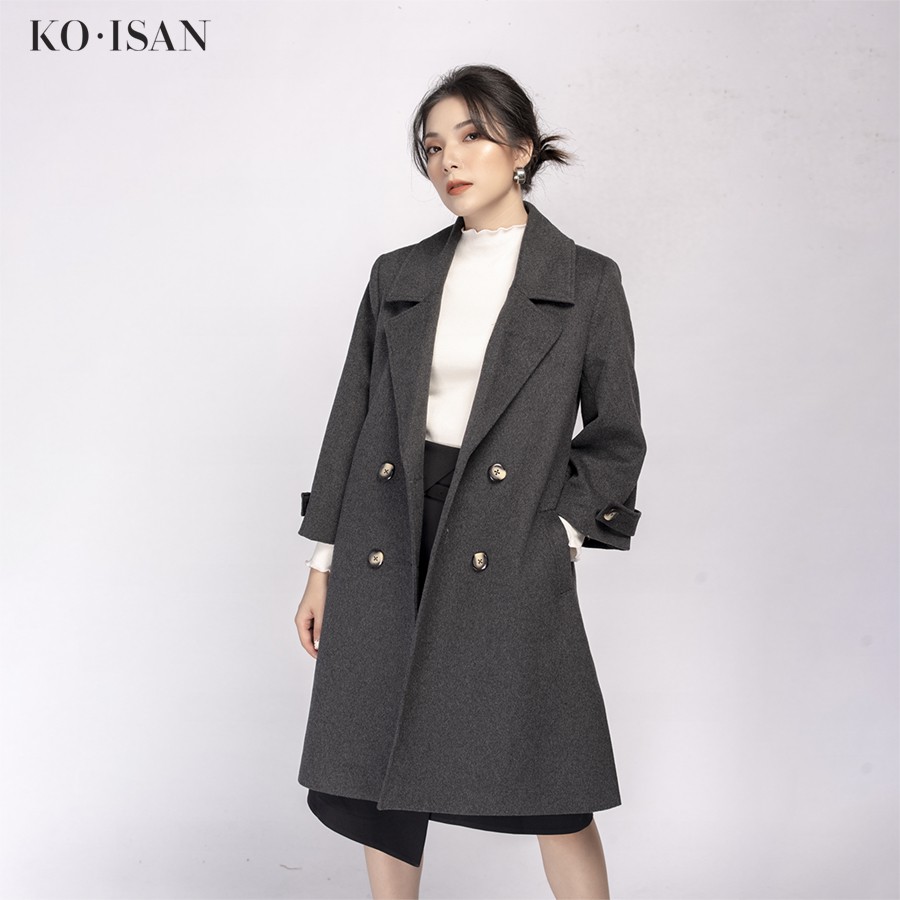 Áo khoác dạ nữ KO-ISAN dáng dài màu ghi quý phái - 3300663-3