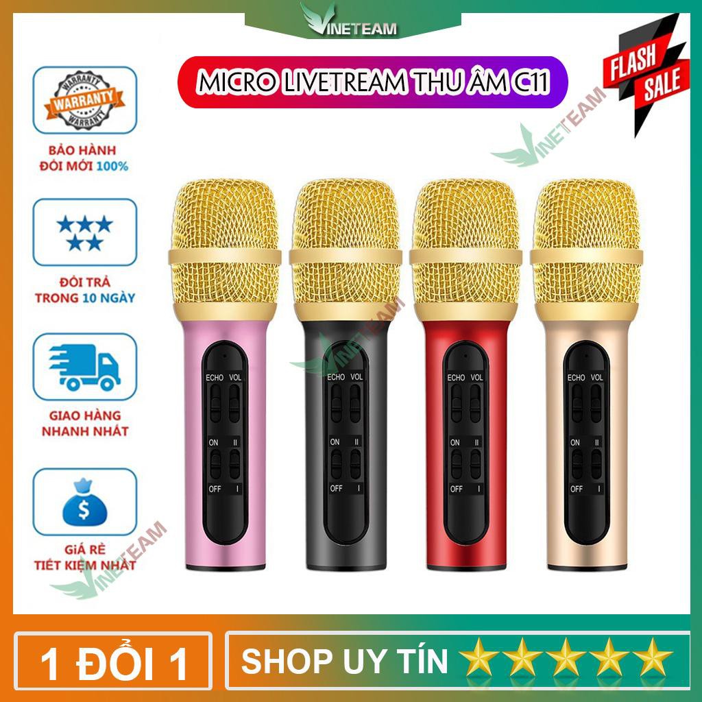 Bộ micro thu âm karaoke livestream C11 Kèm đầy đủ phụ kiện ✔Hát karaoke livetream ✔Phiên bản tiếng Anh ✔Bảo hành 6 tháng