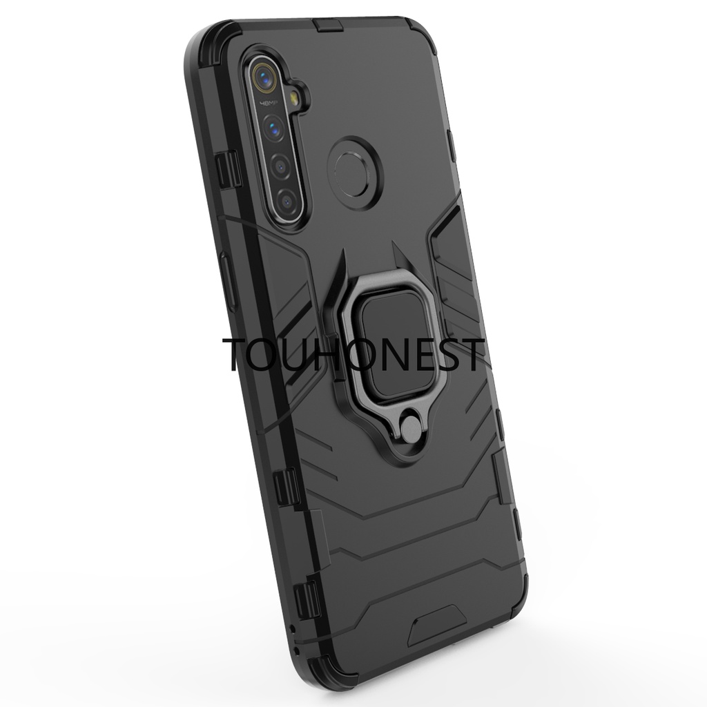 Ốp Điện Thoại Cứng Chống Sốc Kèm Vòng Đỡ Kim Loại Cho Casing Oppo Realme 5 Pro Case Realme 5i Case Realme Q5i Case Realme V23 Case Armor PC Shockproof Hard Cassing Cover Cases With Metal Ring Stand Phone Case