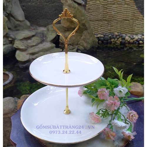 ĐĨA TẦNG ĐỰNG BÁNH KẸO KHAY 2 TẦNG SỨ ĐẸP ĐĨA THÁP TẦNG GỐM SỨ ĐỂ MỨT BÁNH CAO CẤP