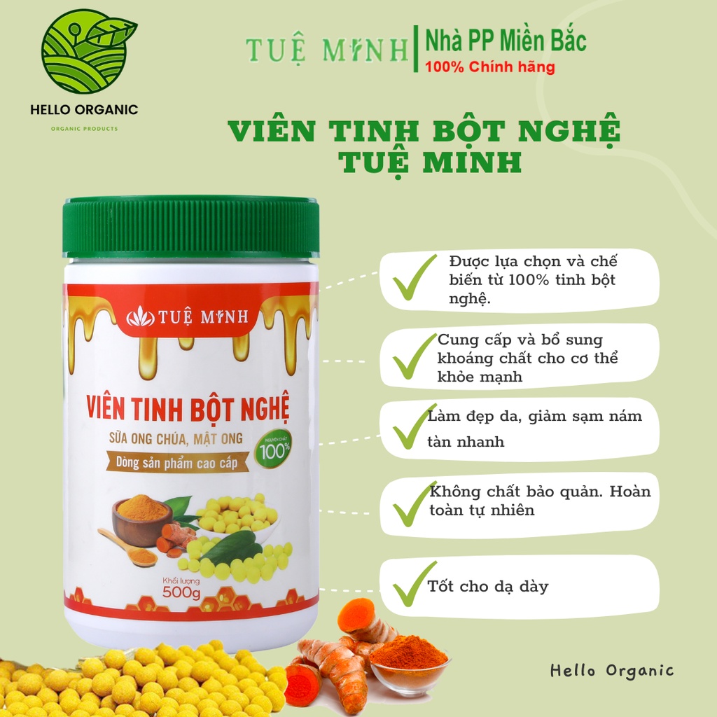 Viên tinh bột nghệ mật ong Tuệ Minh 3 hộp loại 500gr như hình hàng chính hãng (1,5kg)