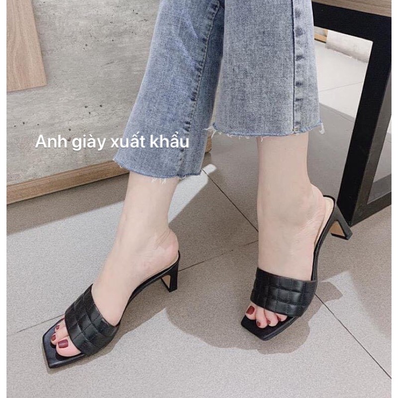 DL54 - Guốc da lì quai ngang trần trám gót dẹt 5p ( ảnh thật, kèm video)