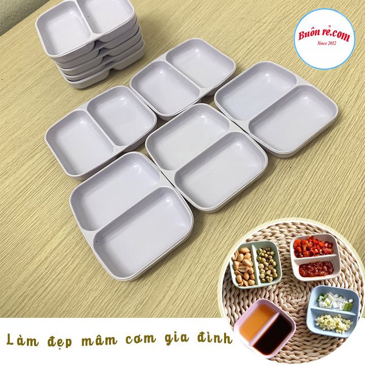 Đĩa chấm phíp 2 ngăn Việt Nhật, bát đựng gia vị nước chấm, đĩa đựng gia vị 2 ngăn mini nhỏ gọn tiện lợi (MS 1205) -01255