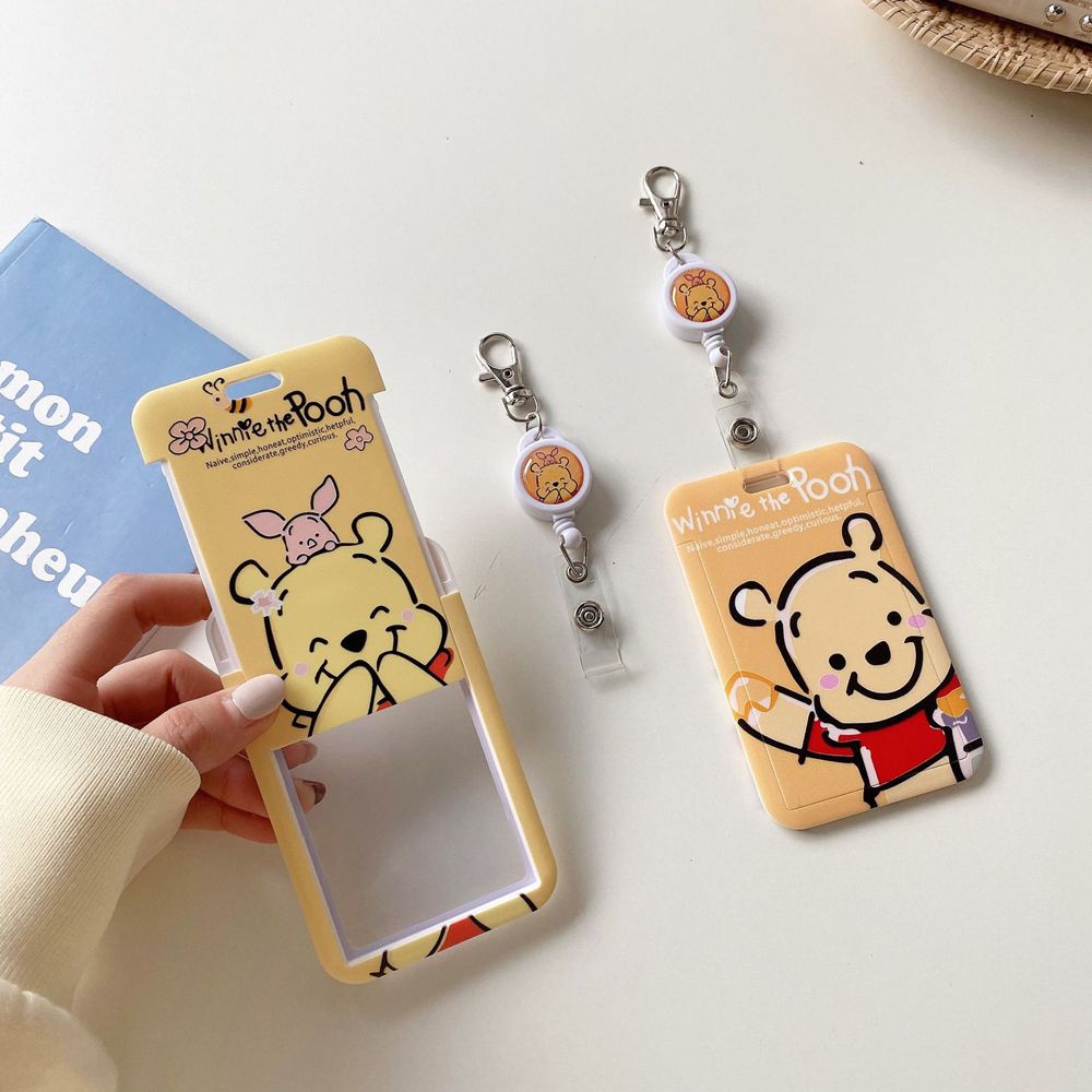 Túi đựng thẻ ID/vé xe buýt/thẻ ngân hàng móc kim loại in hình hoạt hình nhà chuột Mickey dễ thương