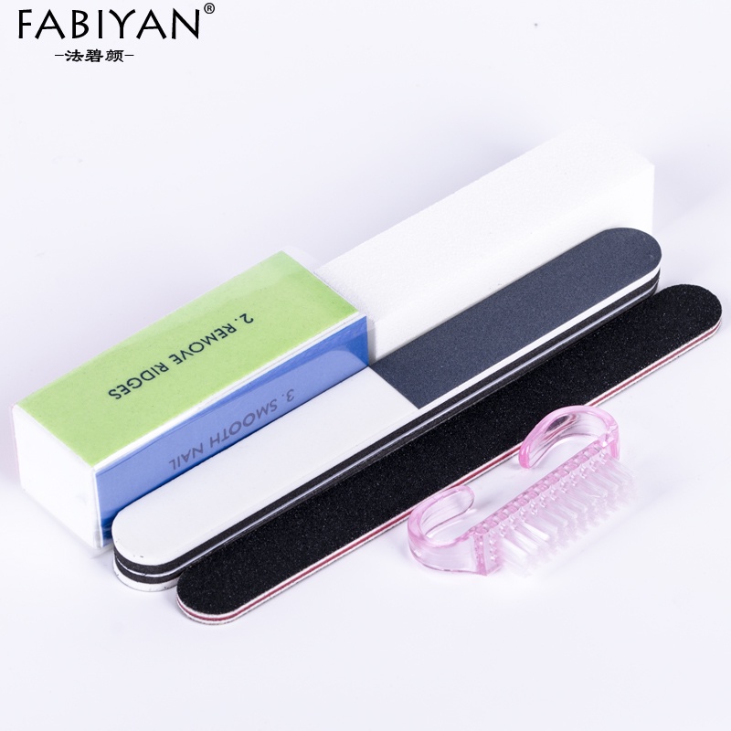 Set 5 dụng cụ làm móng FABIYAN gồm dũa + khối xốp đánh bóng + bàn chải cầm tay + bàn chải làm sạch móng chuyên dụng