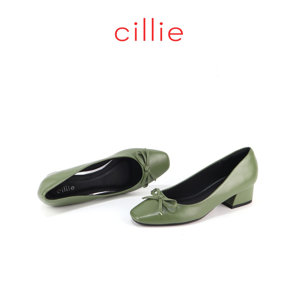 Giày búp bê nữ mũi vuông thời trang phối nơ nhẹ nhàng thanh lịch gót cao 3cm đi làm dạo phố Cillie 1009