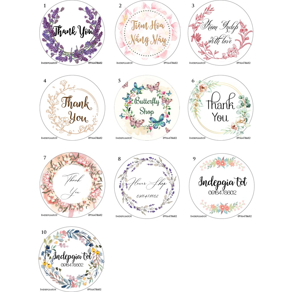 STICKER TRÒN IN THÔNG TIN SHOP - Bảng 48 nhãn