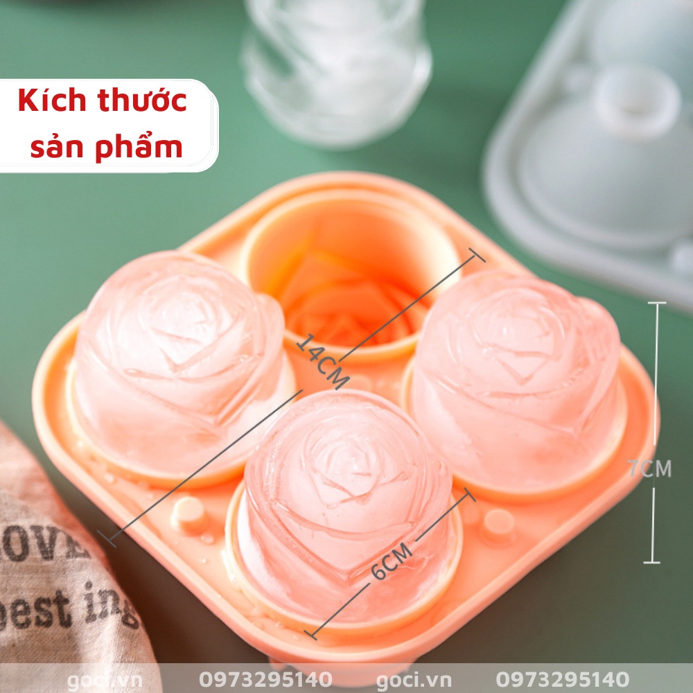Khay Đá Hoa Hồng silicon có nắp xinh xắn cute khuôn làm thạch trang trí đồ uống 4 Viên