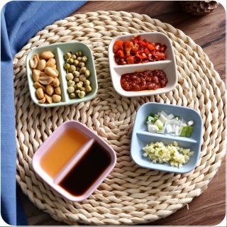 Đĩa đựng gia vị nước chấm 2 ngăn lúa mạch