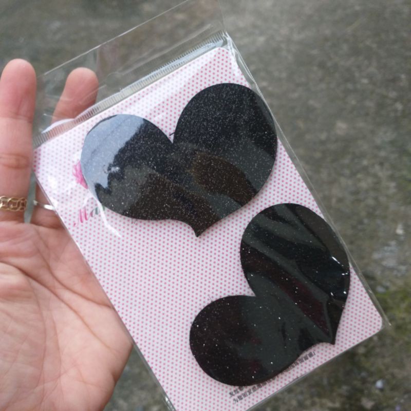 Sét 2 Dán mái trang điểm trái tim kim tuyến màu đen (4×8 cm)