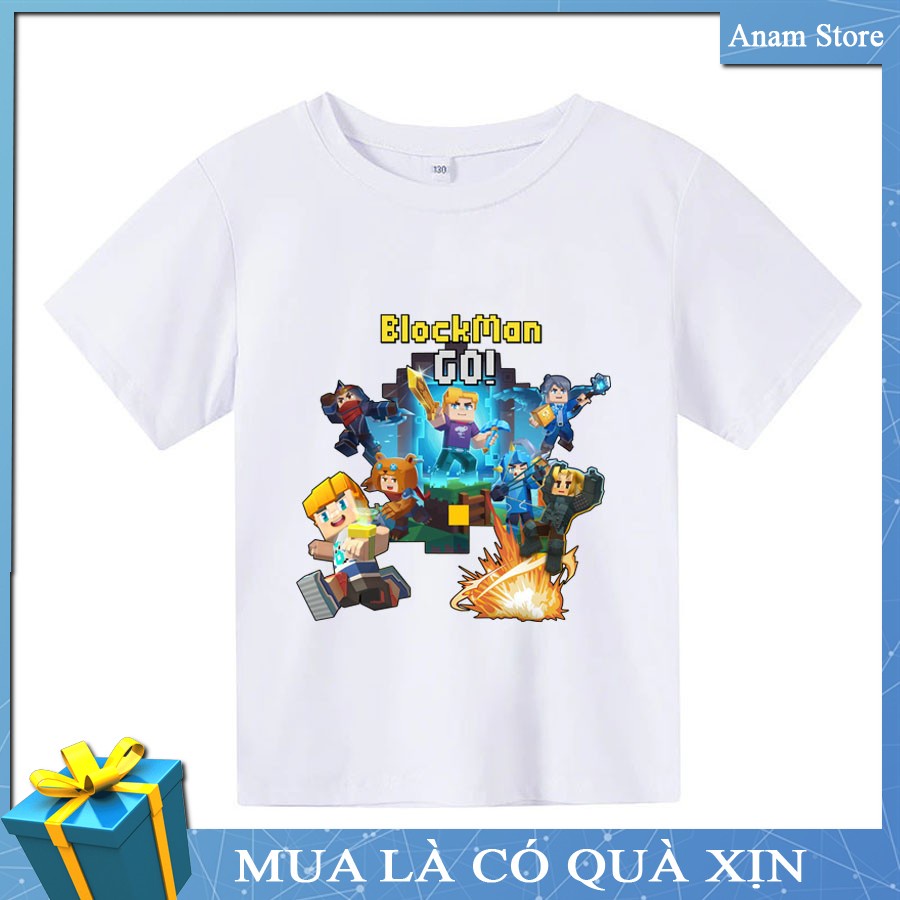 Áo thun trẻ em Blockman Go, Đủ size, Tặng Kèm nón kết, Anam Store