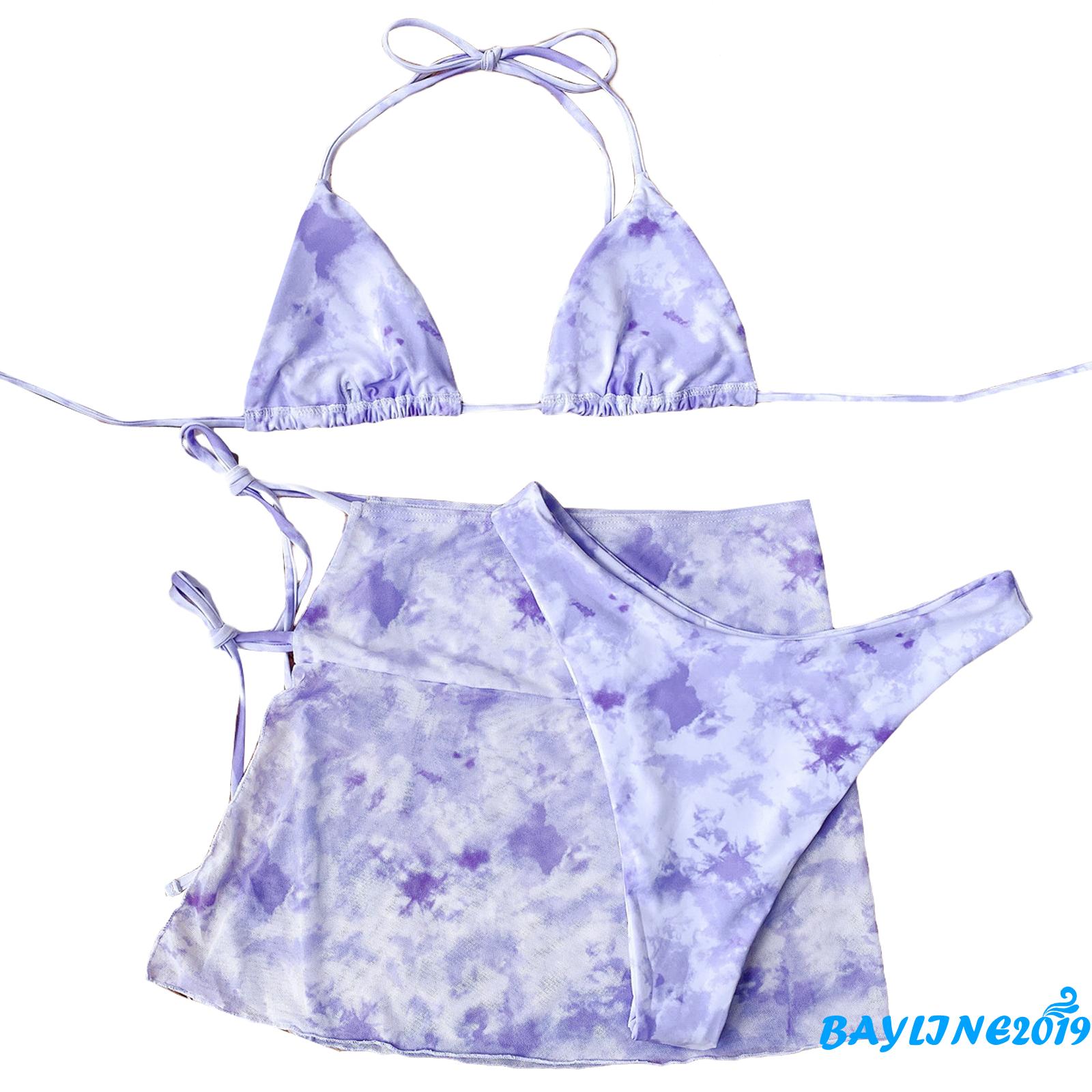 Set bikini 3 mảnh thiết kế kiểu buộc dây họa tiết màu nhuộm thời trang quyến rũ cho nữ | BigBuy360 - bigbuy360.vn