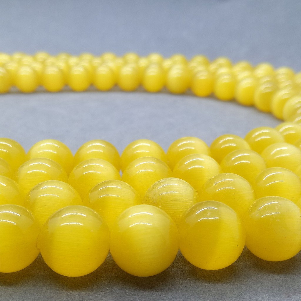 Hạt mắt mèo màu vàng 4-12mm Dây tự nhiên Opal lỏng lẻo DIY để làm vòng tay