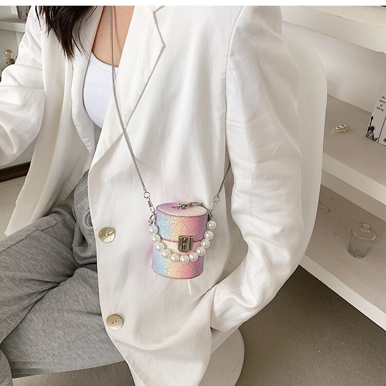 Túi đeo vai JASMIN NOIR mini hình khối quai cầm ngọc trai giả thời trang hè 2021 cho nữ đính sequin