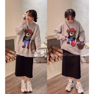 (Ảnh thật) Áo len đôi bạn hình gấu oversize