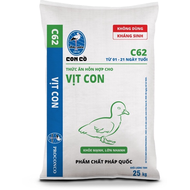 Cám Con Cò C62 Thức ăn hỗn hợp dùng cho vịt con từ 1 - 21 ngày tuổi