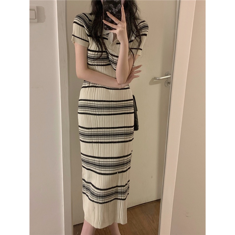 Đầm Dệt Kim Dài Tay Ngắn Dáng Ôm Phong Cách Thời Trang Hàn Quốc Dành Cho Nữ