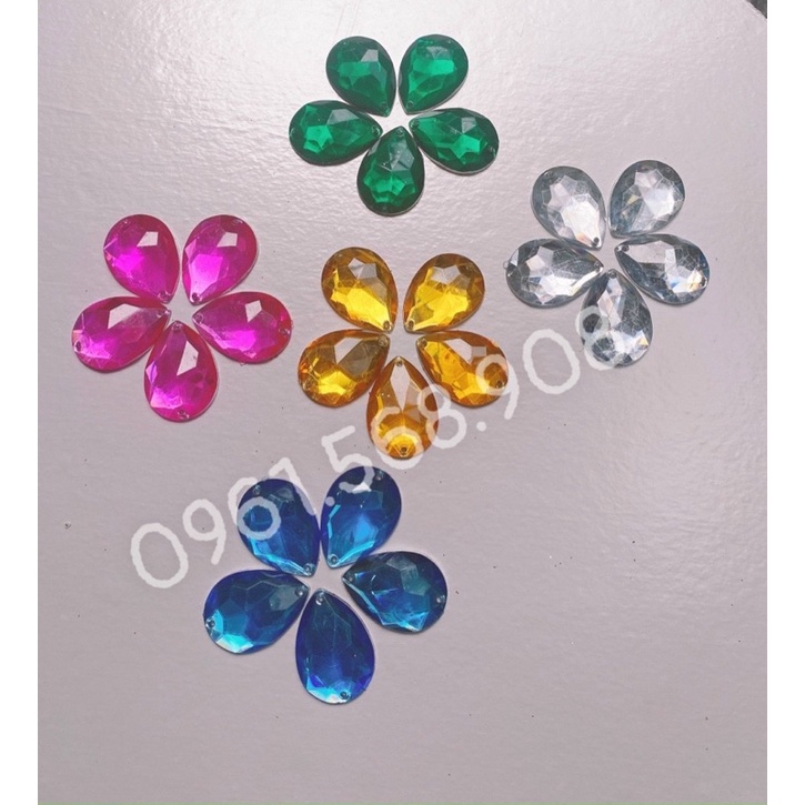 Hạt đá nhựa hình giọt nước không viền 25x18mm  trang trí oản, làm đồ handmade, phụ kiện may mặc DIY