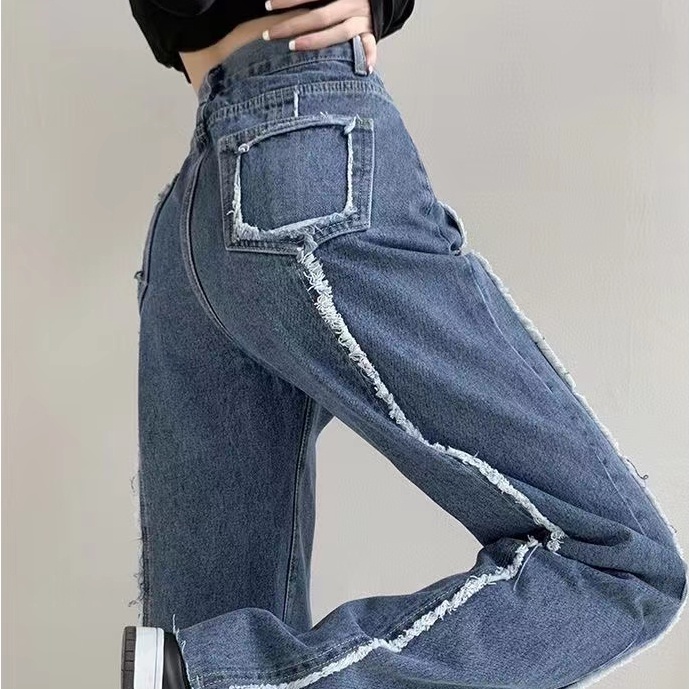 Quần Jeans Nữ Dài Lưng Cao Ống Rộng Thời Trang Hàn