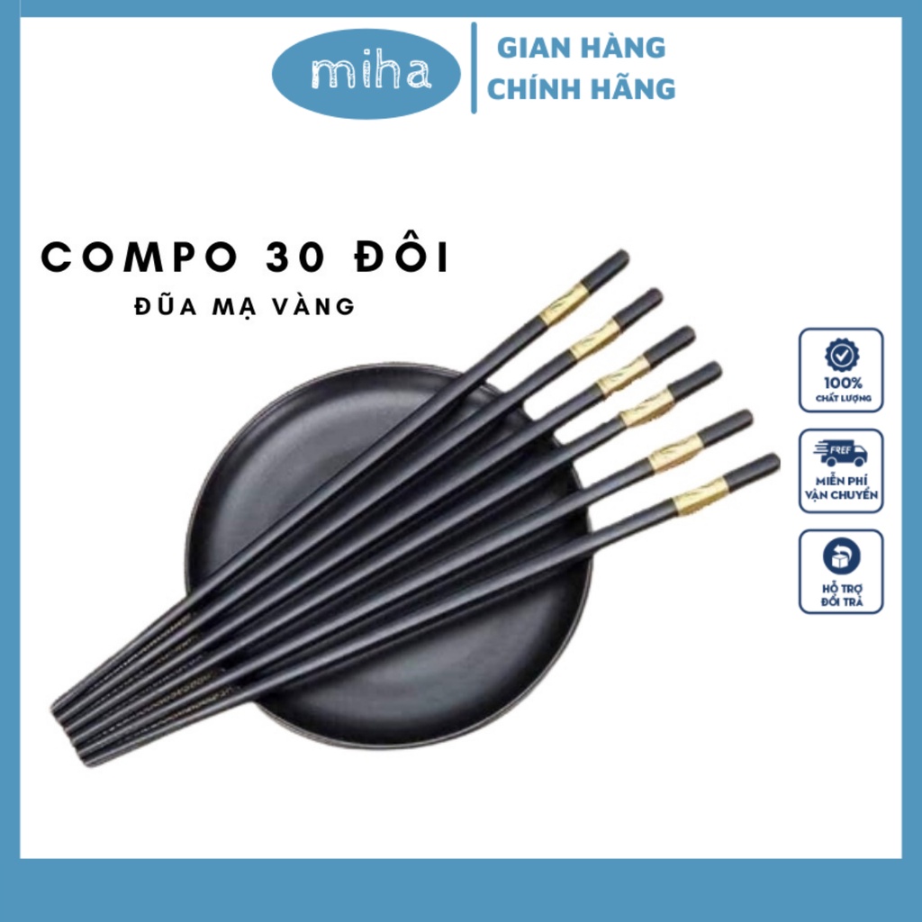 [Hộp Giấy Màu Trắng] Đũa Mạ Vàng Hàn Quốc Đũa Nhựa Đen Nhật Cao Cấp Chống Trơn Chống Mốc Chịu Nhiệt - Bộ 10 Đôi Đũa