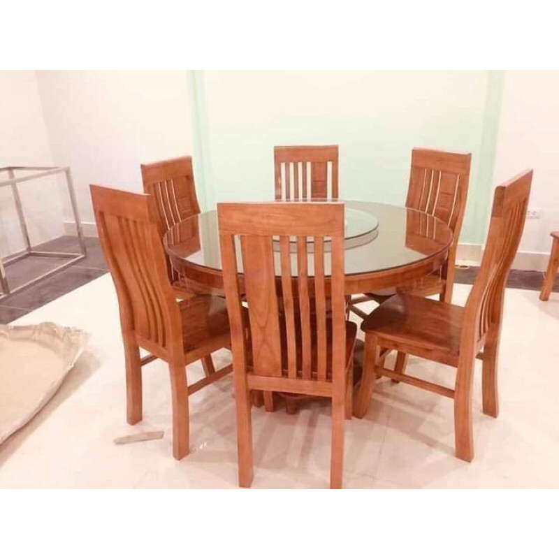 bàn tròn ghế ăn xoan ta 1m2 (6 ghế)