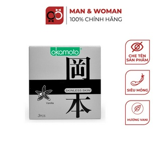 Bao cao su Okamoto Siêu mỏng hương Vani Skinless Skin Vanilla Hộp 3 Cái CON304