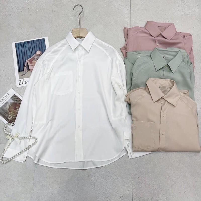 Áo sơmi nữ form rộng dài tay Ulzzang chất lụa Hàn có 4 màu