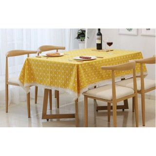 KB010 Sọc kẻ Vàng Khăn trải bàn canvas SISTER'S vải bố trang trí bàn ăn họa tiết caro kẻ sọc