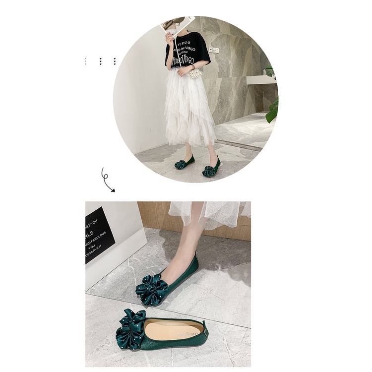 Flat Single Shoes Female 2020 Autumn New Fashion Shallow Mouth Fairy Wind Bow Square Skirt Summer Peas Shoes