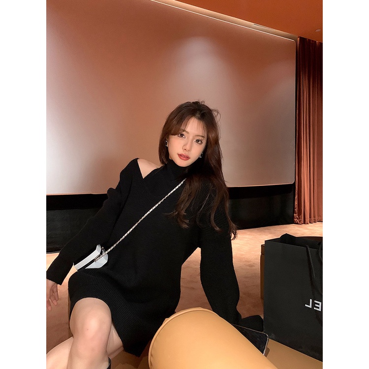 Bộ Áo Sweater Cổ Cao + Áo Hai Dây Dệt Kim Thời Trang Mùa Đông 2022 Mới Cho Nữ