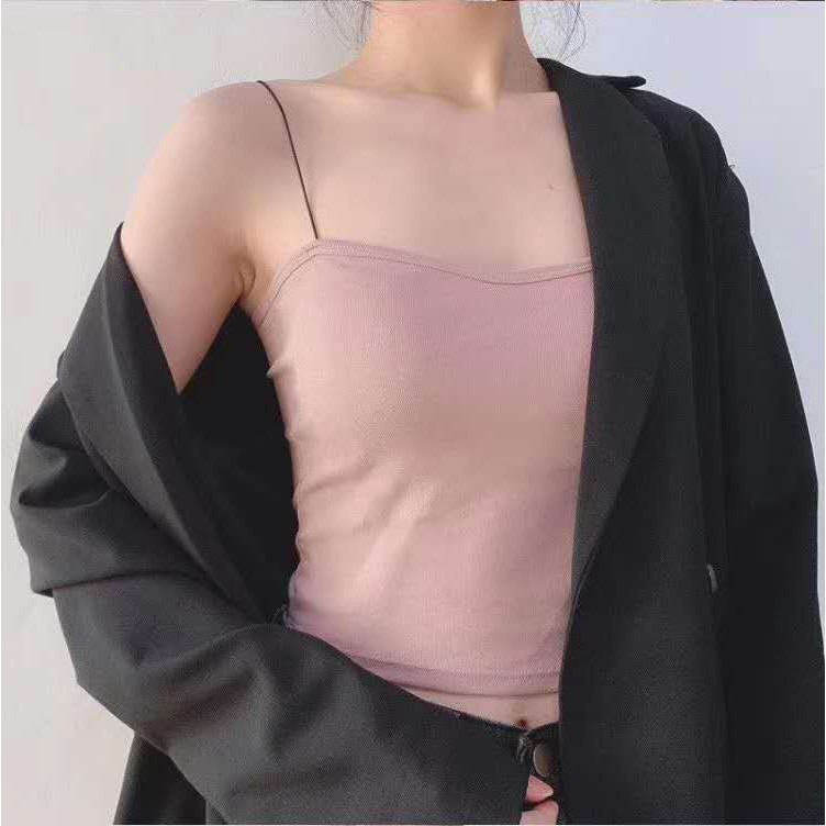 Áo 2 dây croptop nữ, Áo hai dây sợi bún có đệm nâng ngực AL04