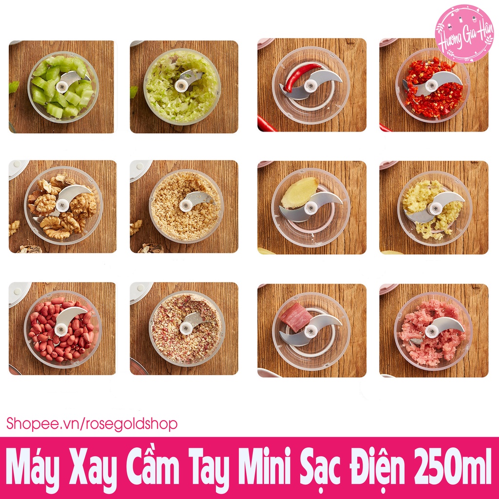 Máy Xay Thịt Cầm Tay Mini Sạc Điện 250ml Siêu Khỏe – Máy Xay Đồ Ăn Dặm, Tỏi Ớt, Củ Quả Đa Năng, Có Cổng Sạc USB