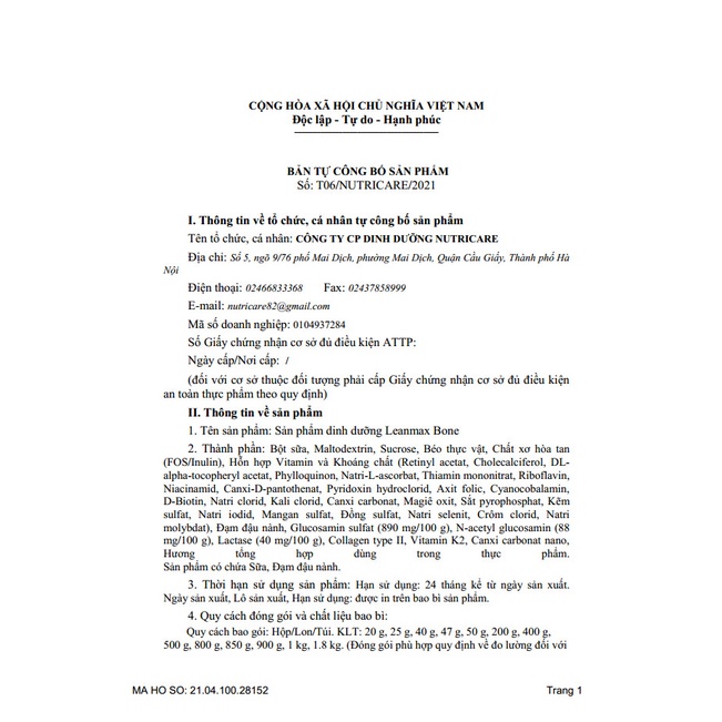 Sữa Lean Max Bone 400g- 850G Nutricare Người Loãng Xương