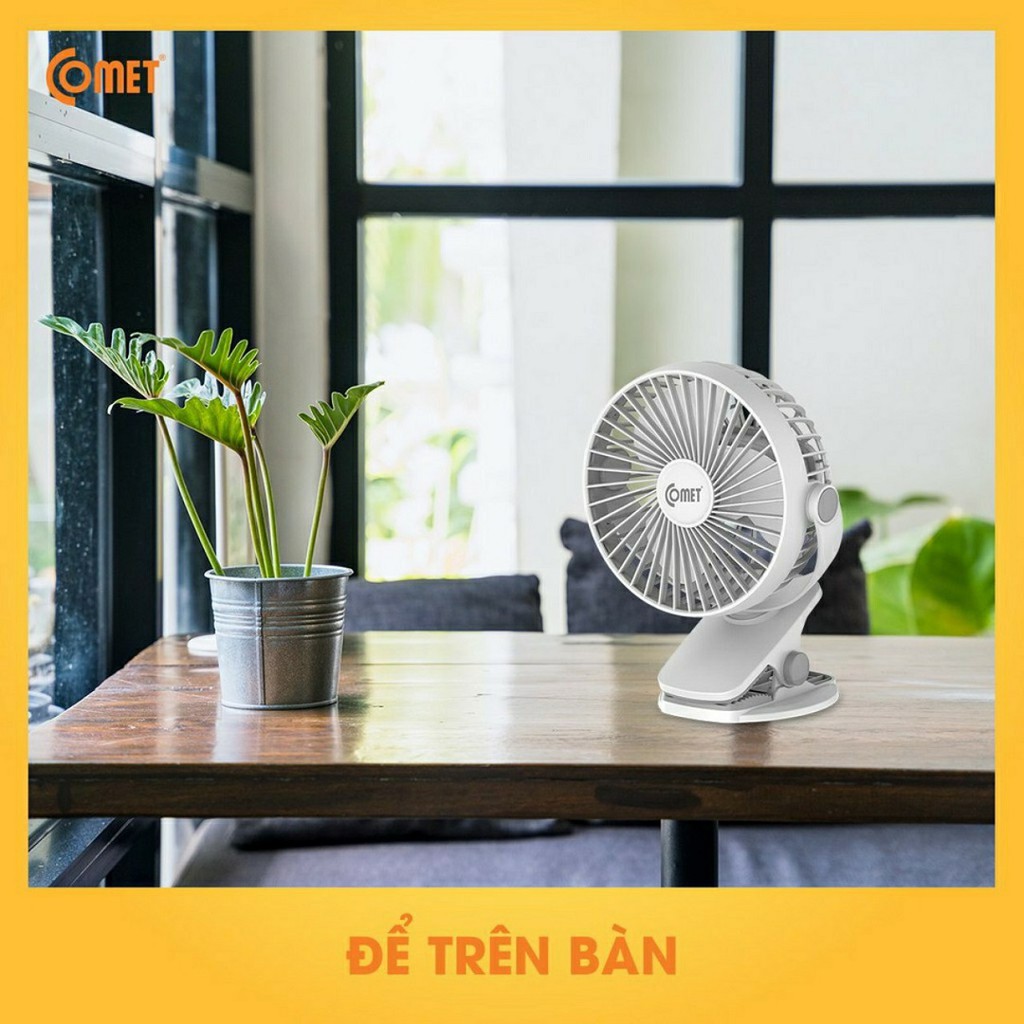 Quạt Tích Điện Pin 1800MHA, Quạt Sạc kẹp bàn 3 cấp độ gió dùng liên tục 5 tiếng - BH 12 Tháng Chích Hãng COMET