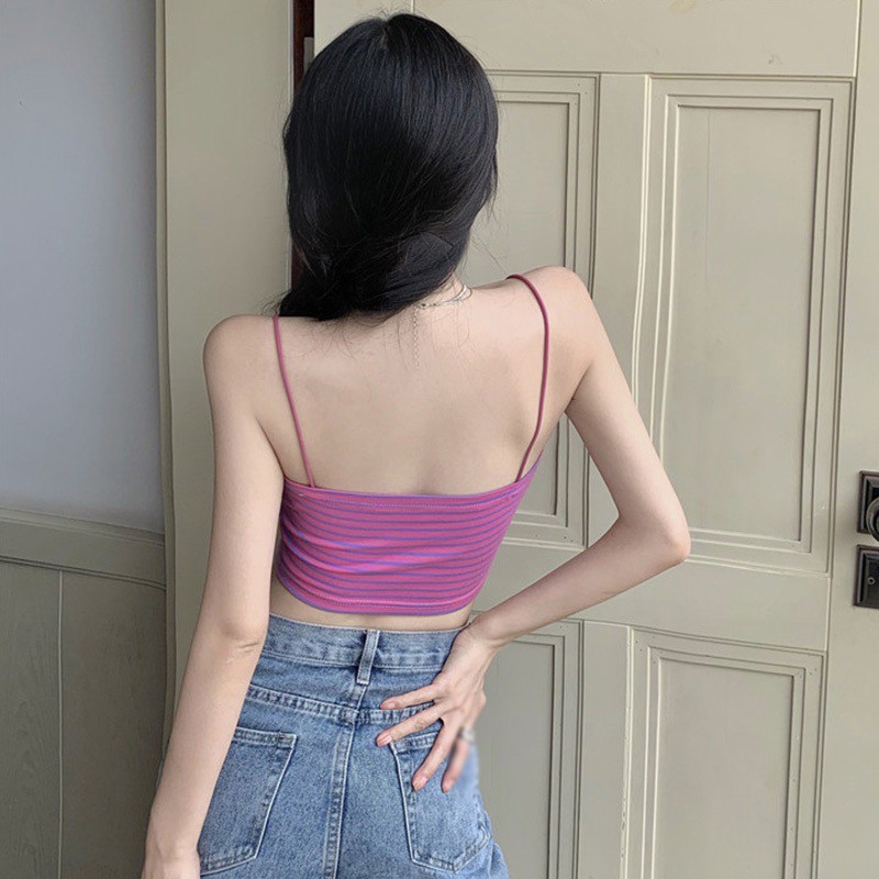 Áo Croptop Dệt Kim Hở Lưng Dáng Ôm Họa Tiết Kẻ Sọc Phong Cách Hàn Quốc Quyến Rũ Cho Nữ | BigBuy360 - bigbuy360.vn