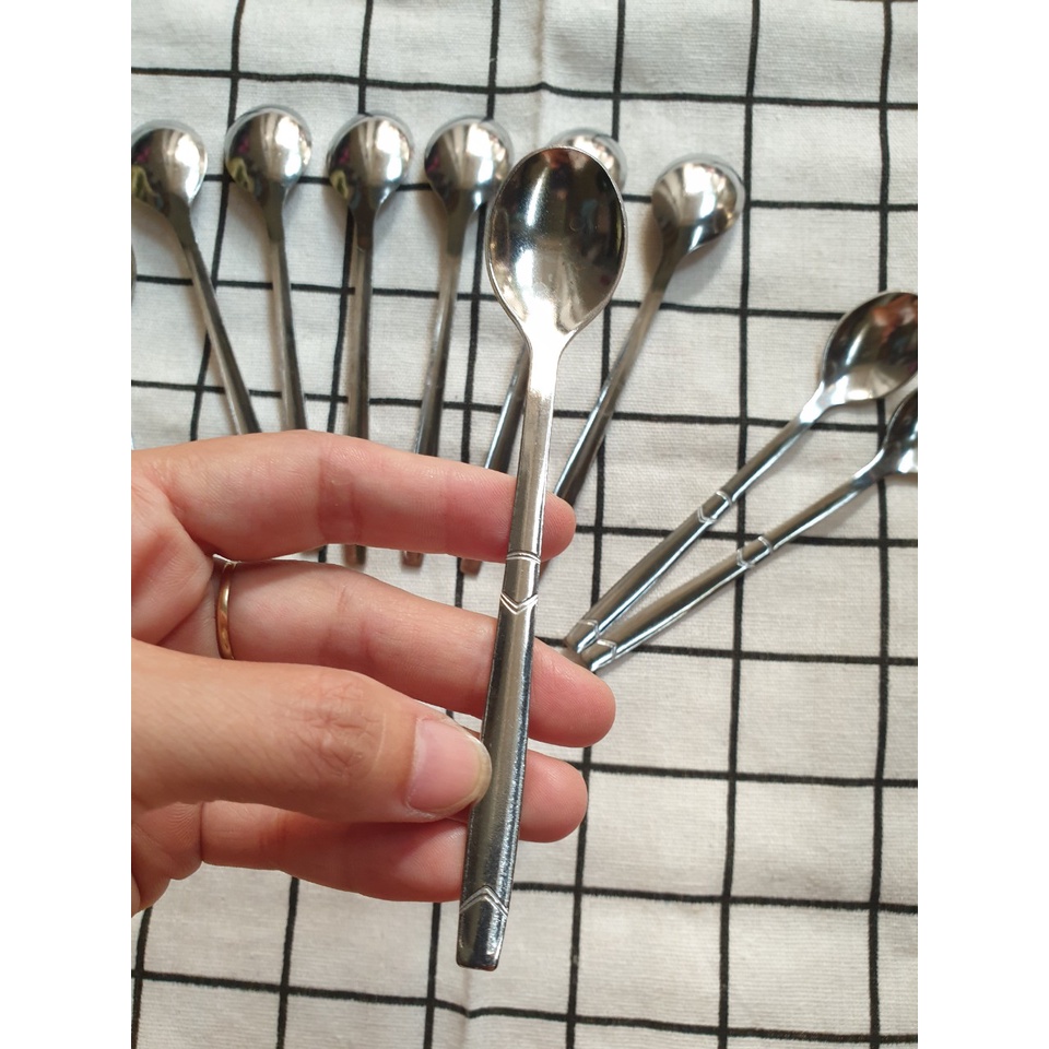 Bộ 10c Thìa Cafe Inox Cán Chữ V, Dùng Cho Gia Đình, Quán Cafe Kt: 14x2.5cm (Ảnh thật)