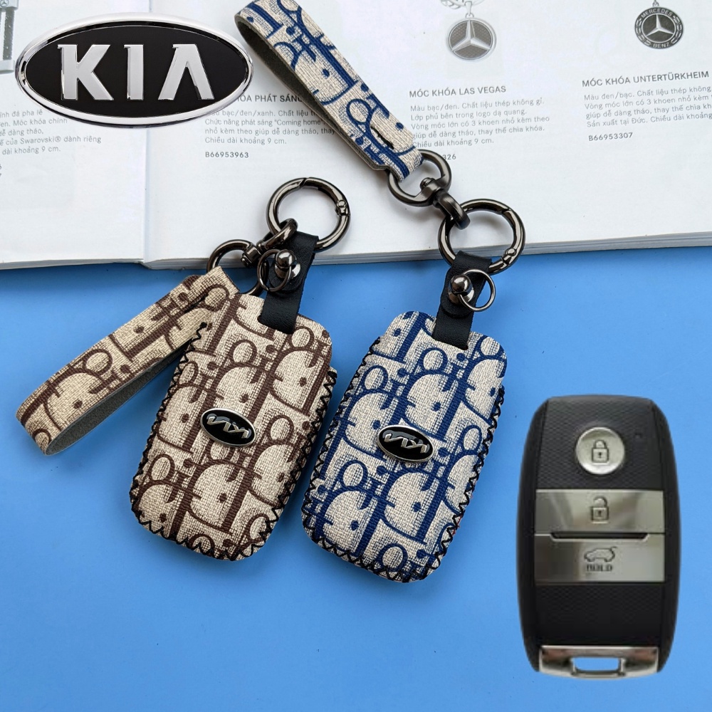 Bao da chìa khóa Kia Morning Seltos  Soluto Rio Cerato Optima Rondo Kia 3 nút (KMK3 Móc A)