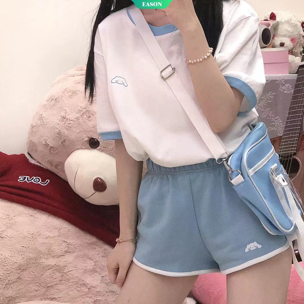 Bộ Đồ Thể Thao Hai Mảnh Áo Tay Ngắn Dáng Rộng In Hoạt Hình Cinnamoroll Nhật Bản Thời Trang Mùa Hè Cho Nữ
