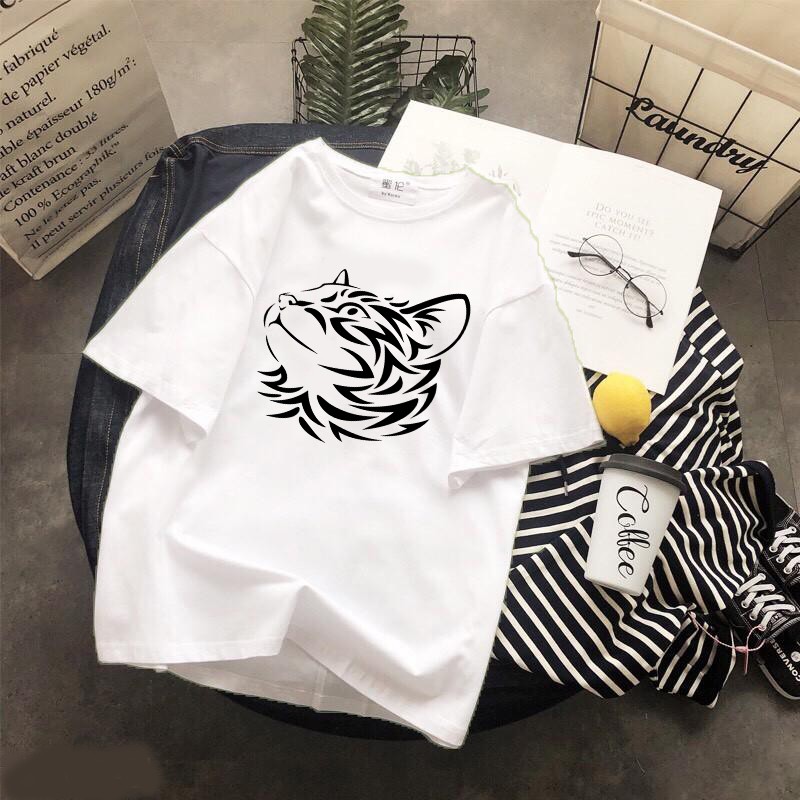 Áo thun Cotton Unisex - 12 Con Giáp - Tuổi Mão - Hoa văn mèo màu đen